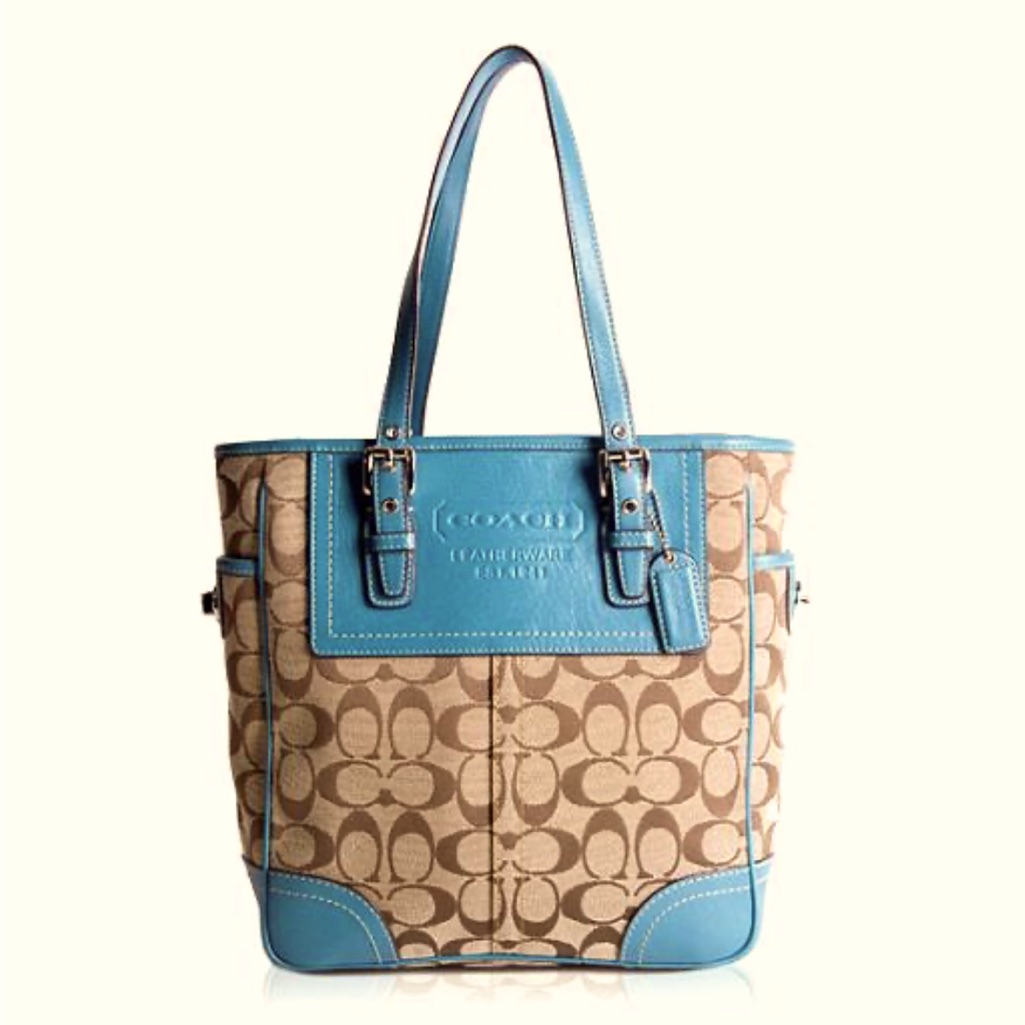 Coach Signature Designer Gallery Lunch Tote Monogram Blue Leather Bag Purse